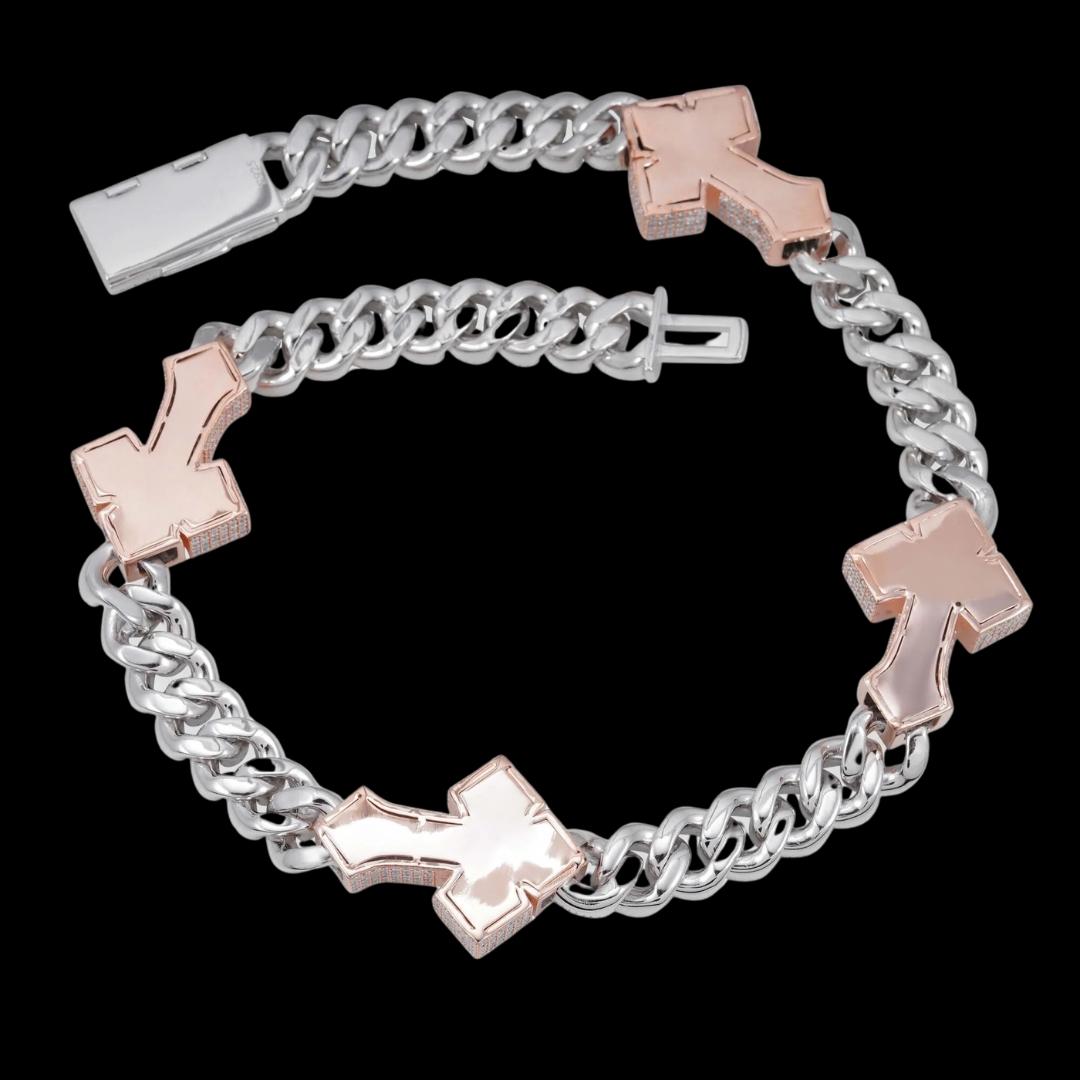 15MM Moissanite Cross Cuban Chain 14K White Gold Back View