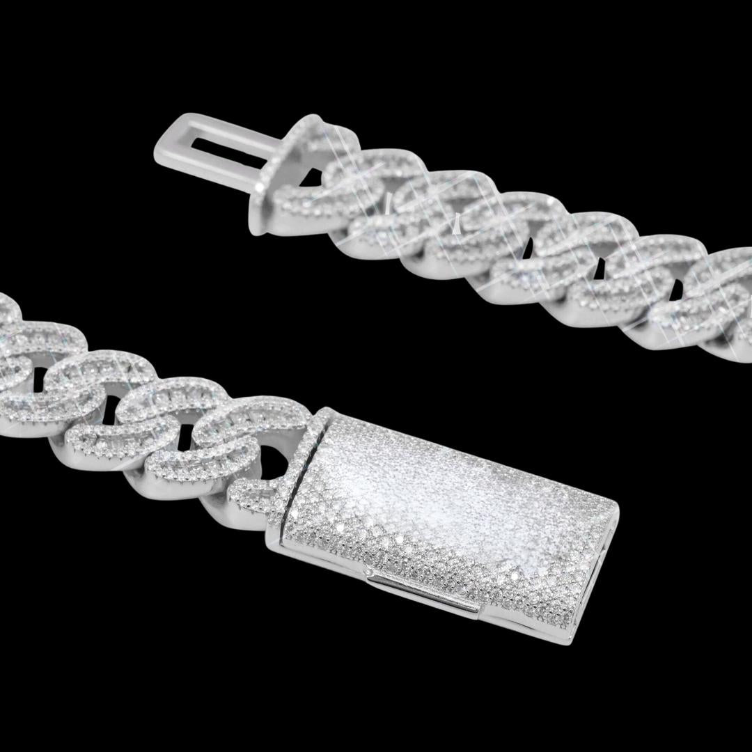 15MM Moissanite Cross Cuban Chain 14K White Gold Clasp View