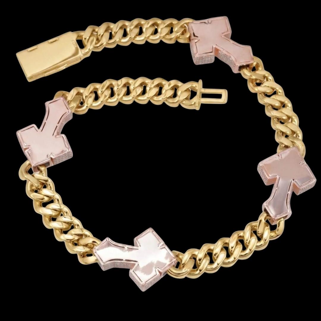 15MM Moissanite Cross Cuban Chain 14K Yellow Gold Diamond Back View