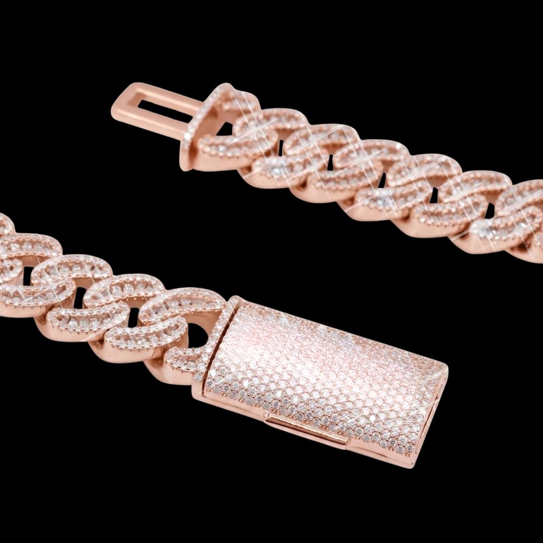 15MM Moissanite Cross Cuban Chain 14K White Gold