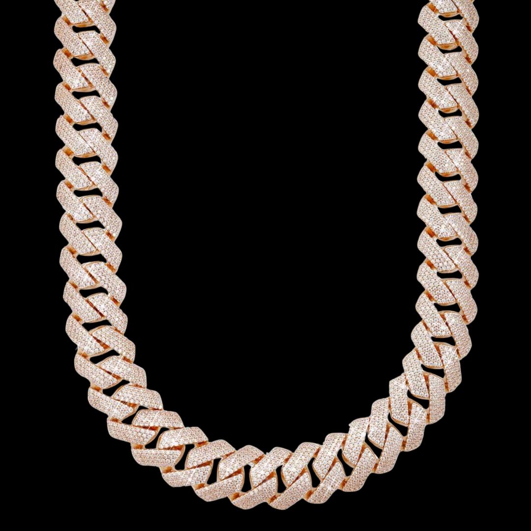 15MM 4-Row Moissanite Cuban Link Chain 14K Gold