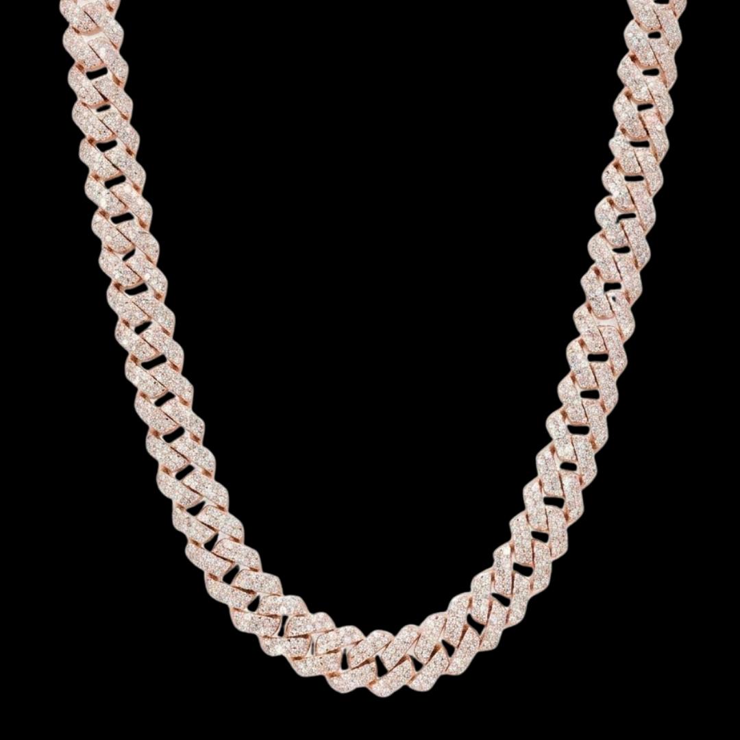 10MM VVS Moissanite Pave Cuban Necklace in 14K Gold