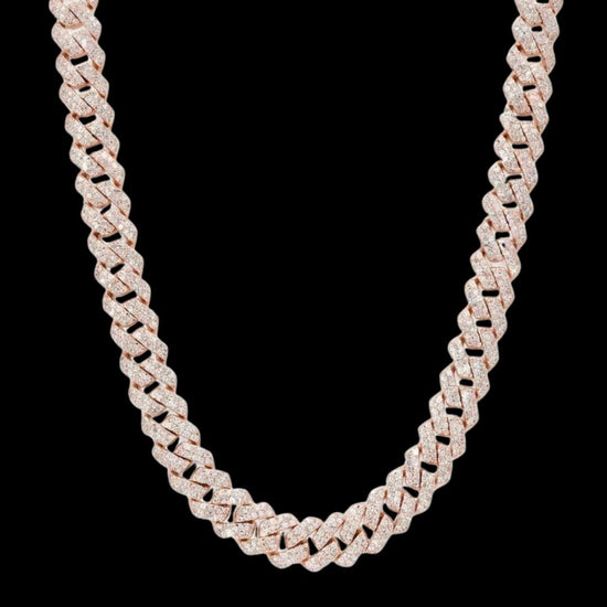 10MM VVS Moissanite Pave Cuban Necklace in 14K Gold