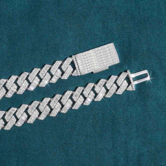 15mm Round Moissanite Cuban Link Chain in 14K White Gold Clasp View