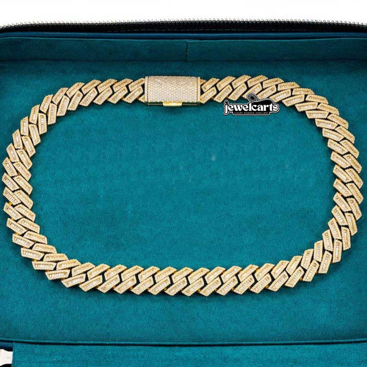 15mm Round Moissanite Cuban Link Chain in 14K Yellow Gold Front View