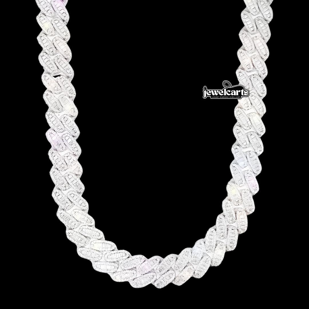 16MM Moissanite Baguette Miami Cuban Chain 14K Gold Front View
