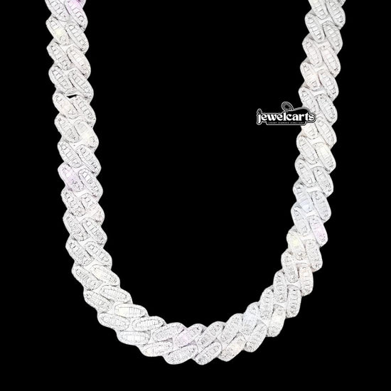 16MM Moissanite Baguette Miami Cuban Chain 14K Gold Front View