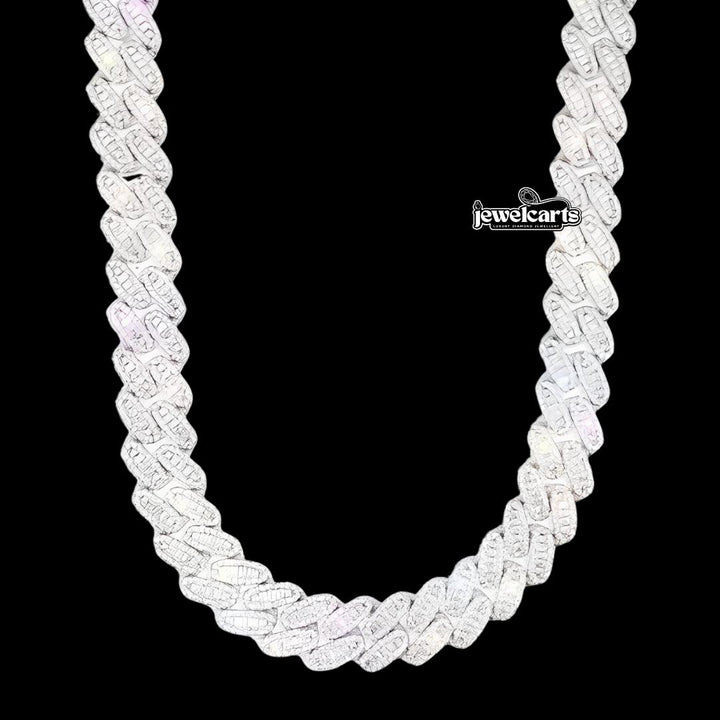 16MM Moissanite Baguette Miami Cuban Chain 14K Gold Front View