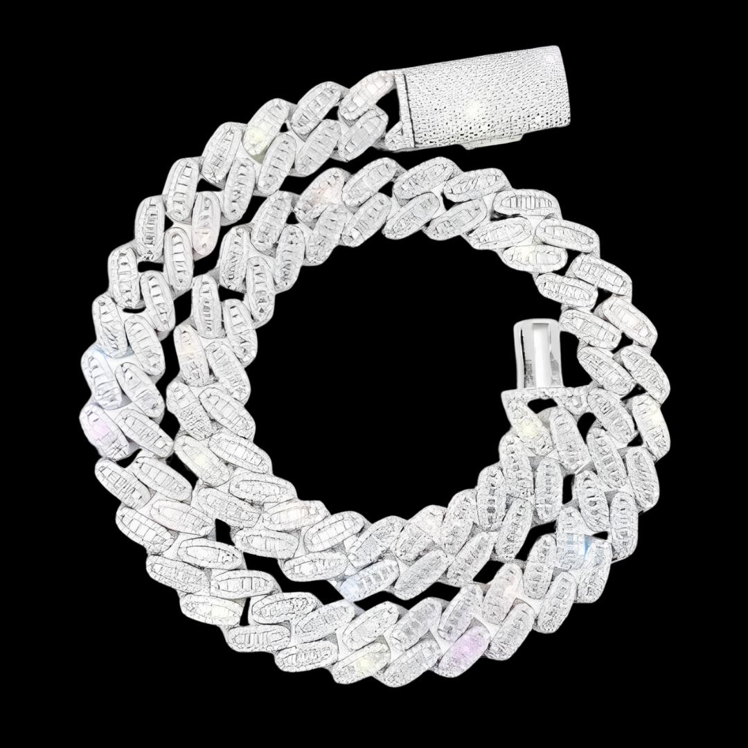 16MM Moissanite Baguette Miami Cuban Chain 14K Gold Full Close Up View