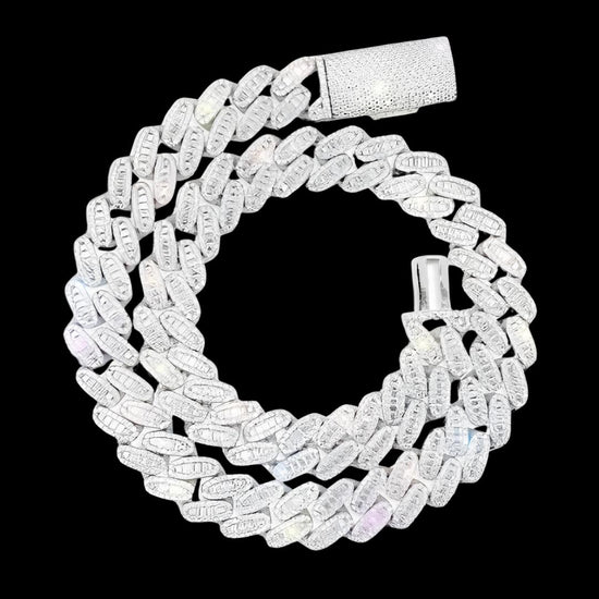 16MM Moissanite Baguette Miami Cuban Chain 14K Gold Full Close Up View