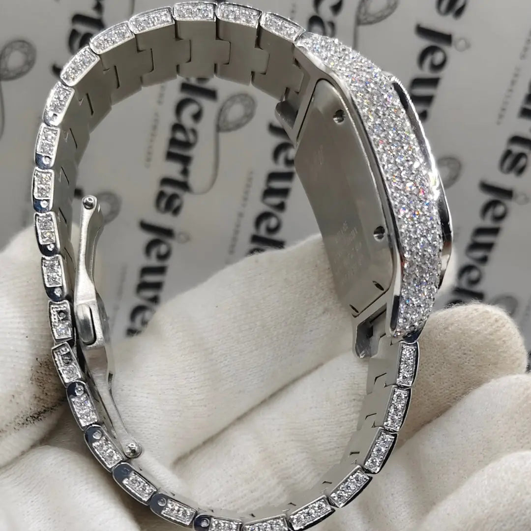 Cartier Santos White Roman Dial Fully Iced Out Moissanite Watch Cartier