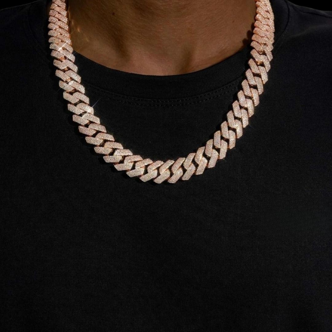 15MM 4-Row Moissanite Cuban Link Chain 14K Gold