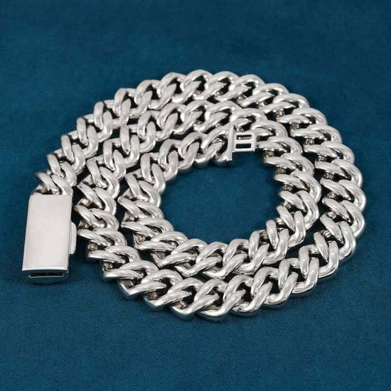 16mm Round Moissanite Cuban Link Chain in 14K White Gold Back Side View