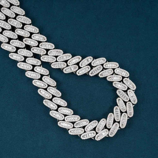 16mm Round Moissanite Cuban Link Chain in 14K White Gold Detailed Link View