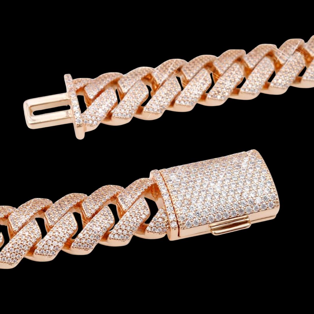 15MM 4-Row Moissanite Cuban Link Chain 14K Gold