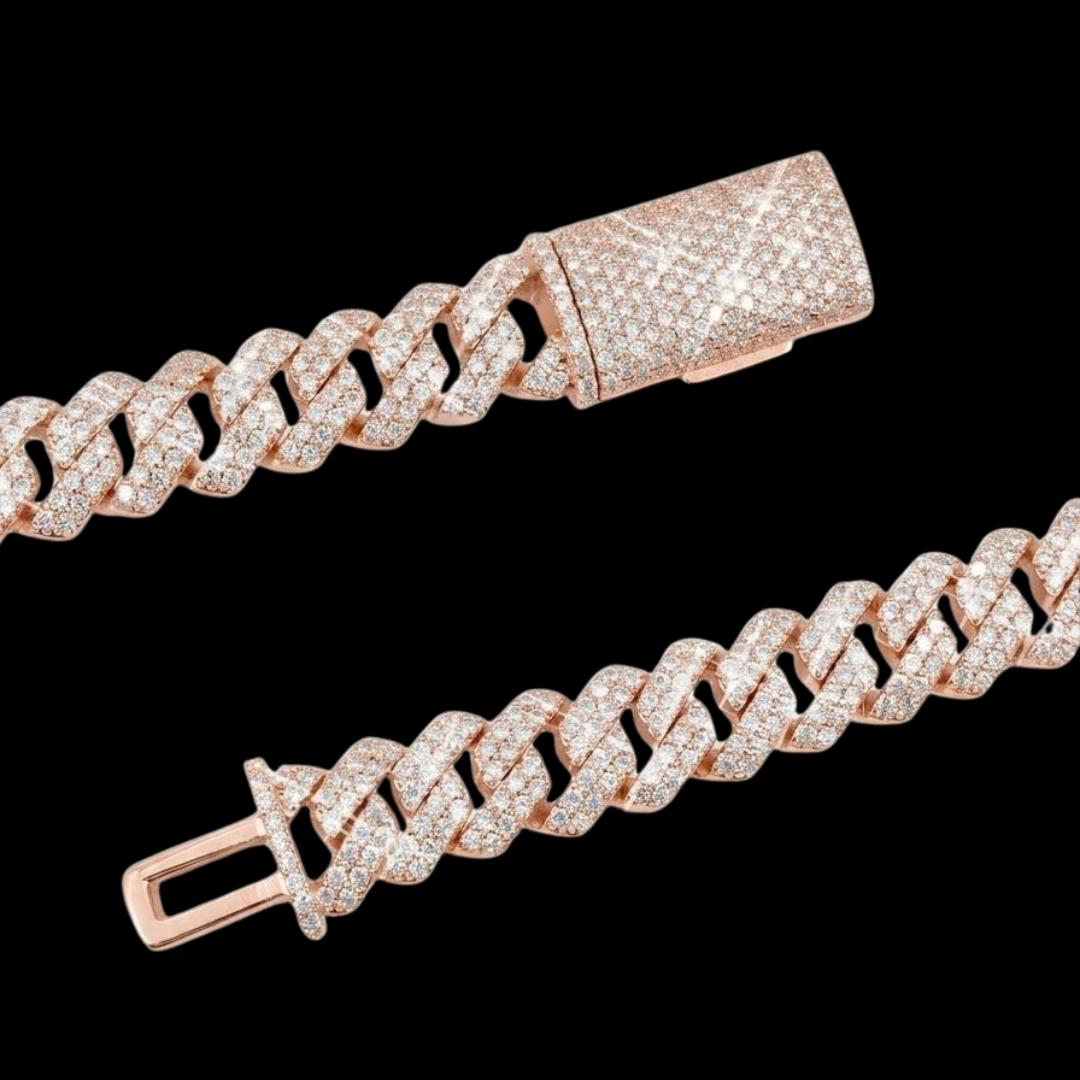 10MM VVS Moissanite Pave Cuban Necklace in 14K Gold