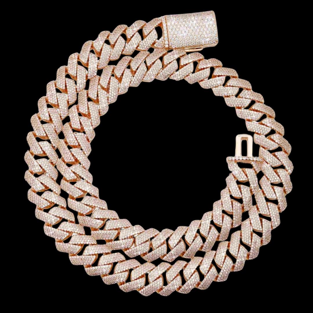 15MM 4-Row Moissanite Cuban Link Chain 14K Gold