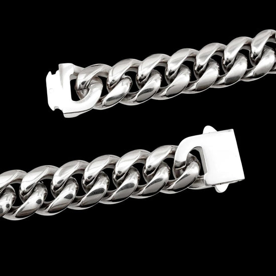 18mm Cuban Link Chain in 925 Sterling Silver Full Close Up View