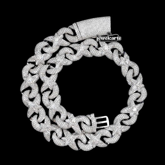 18mm Moissanite Cuban Link Chain in 925 Sterling Silver Front View