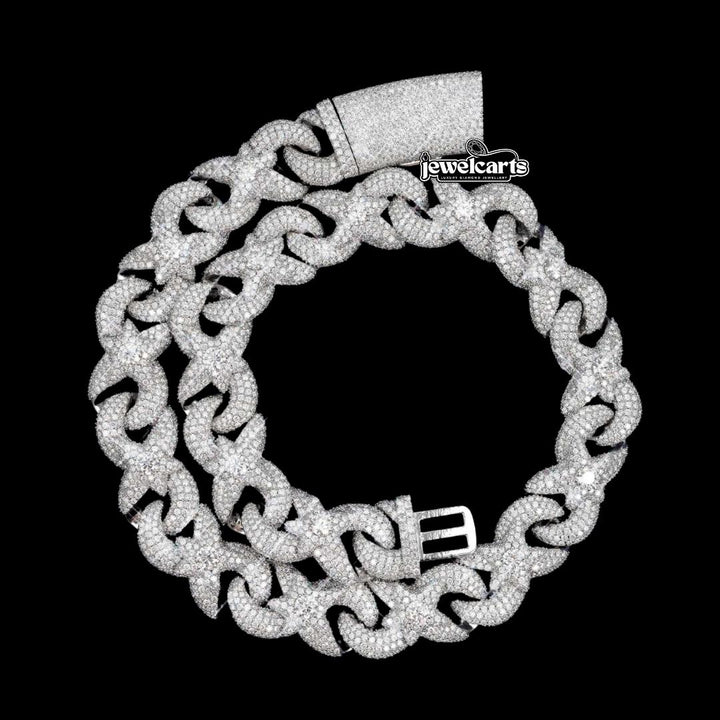 18mm Moissanite Cuban Link Chain in 925 Sterling Silver Front View