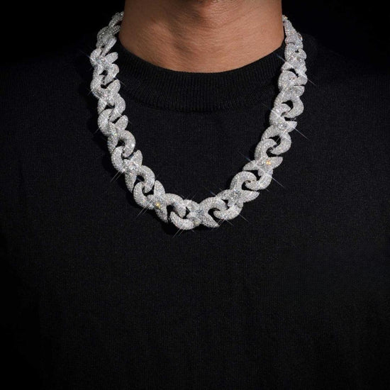 18mm Moissanite Cuban Link Chain in 925 Sterling Silver Neck View 