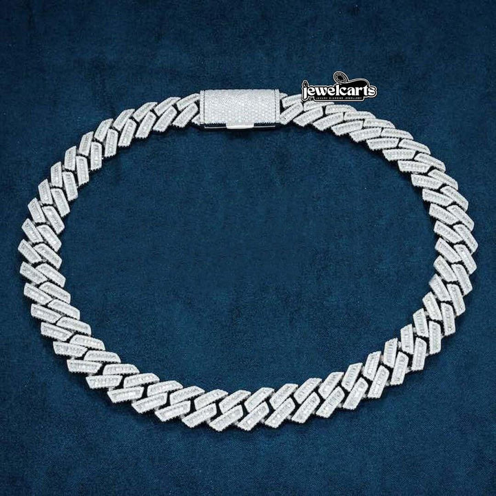 18mm Round Moissanite Cuban Link Chain in 14K Gold Front View