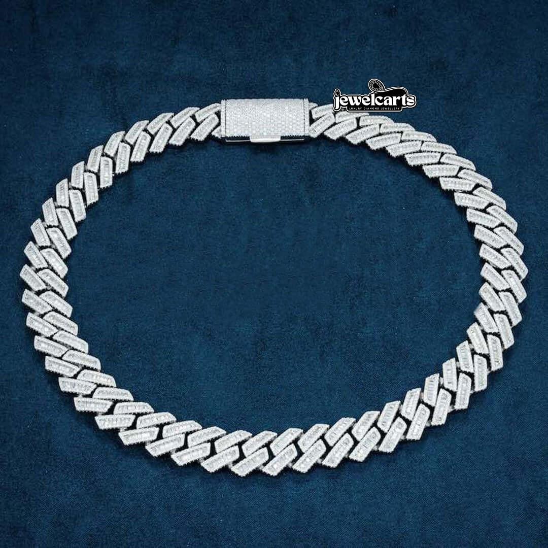 18mm Round Moissanite Cuban Link Chain in 14K Gold Front View