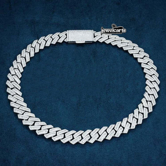 18mm Round Moissanite Cuban Link Chain in 14K Gold Front View