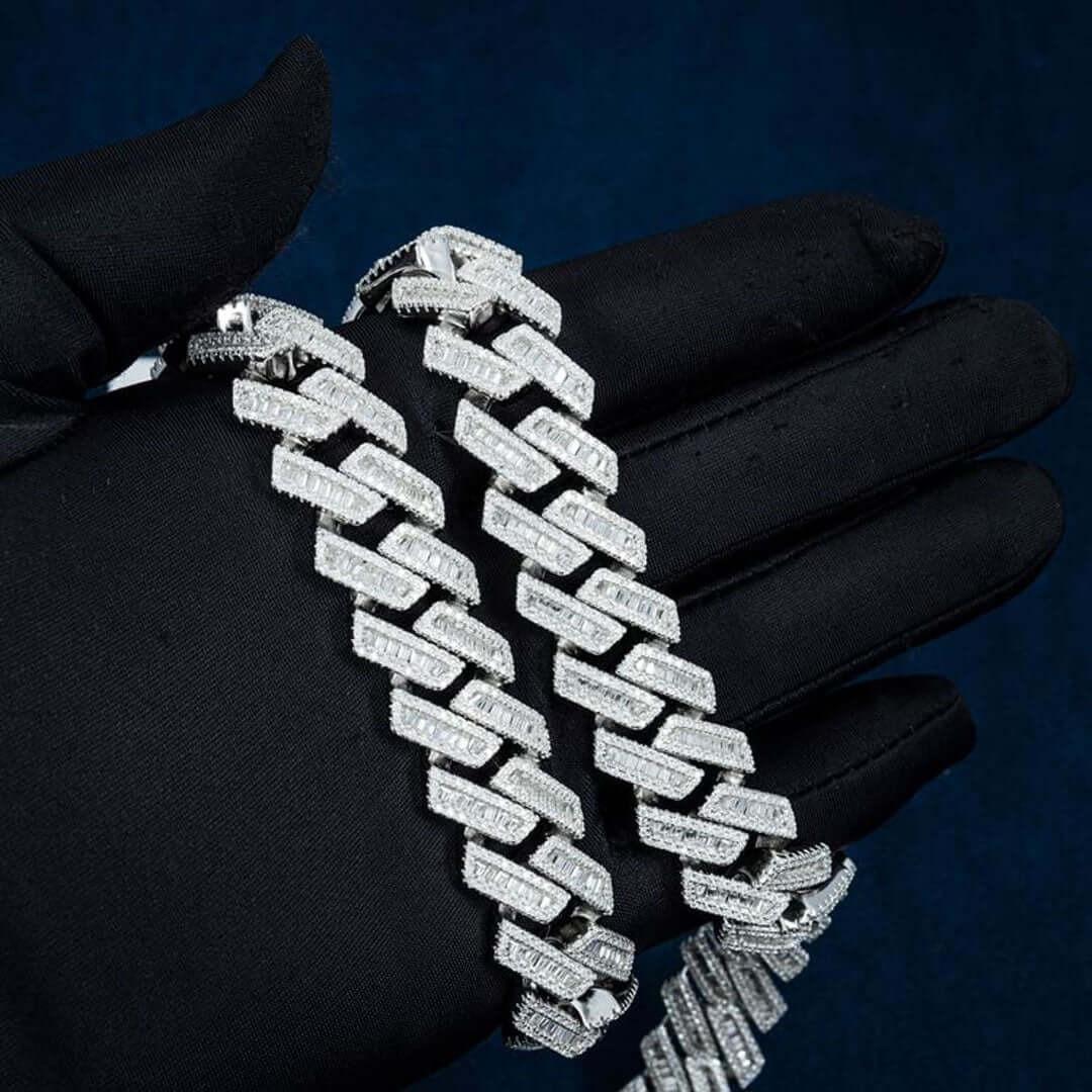 18mm Round Moissanite Cuban Link Chain in 14K Gold On Hand View