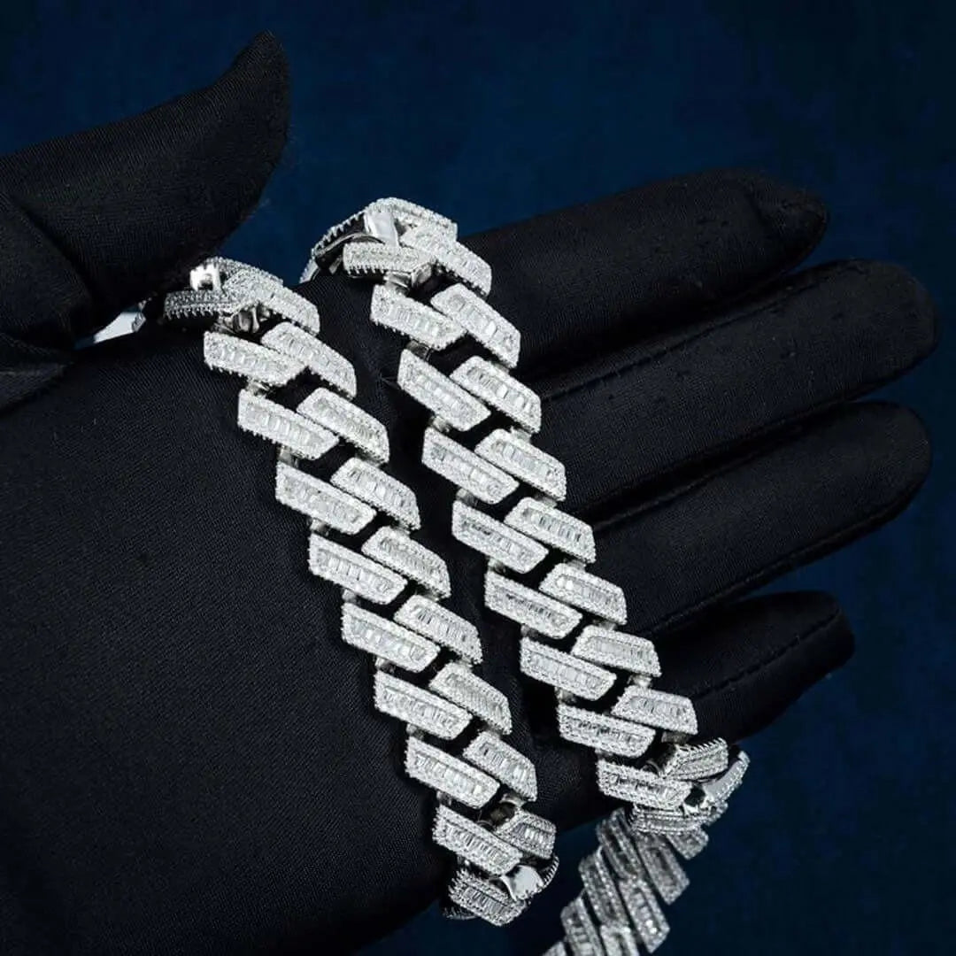 18mm Round Moissanite Cuban Link Chain in 14K Gold On Hand View