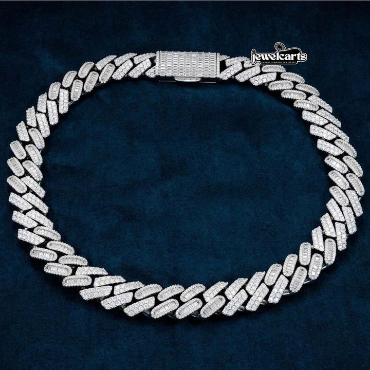 18mm Round Moissanite Cuban Link Chain in 14K White Gold Front View
