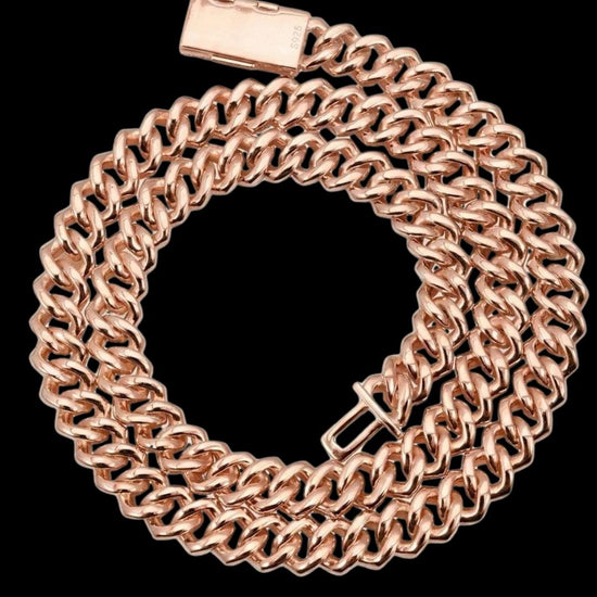 10MM VVS Moissanite Pave Cuban Necklace in 14K Gold