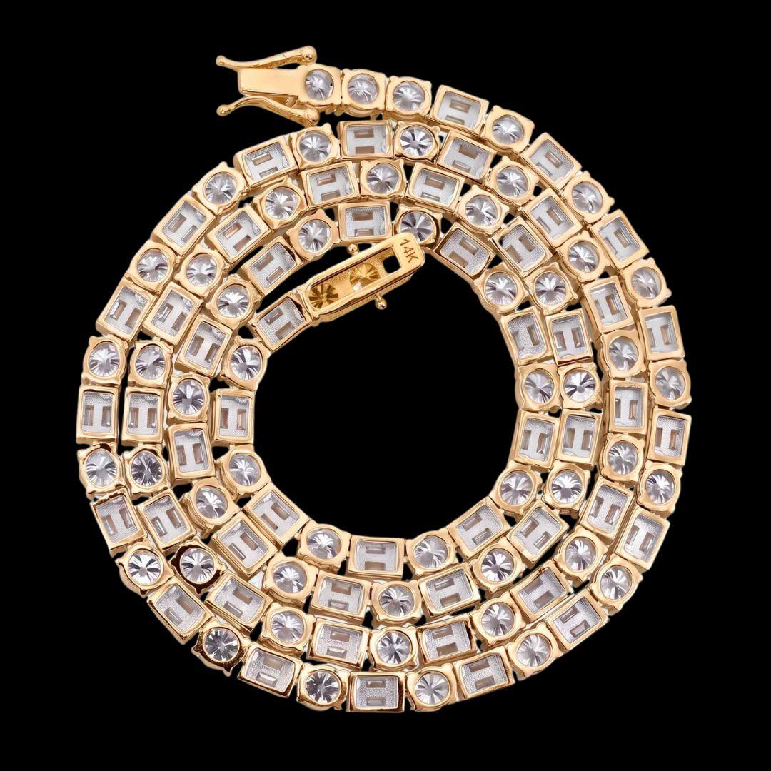 5MM Hybrid Cut Moissanite Tennis Chain 14K Gold