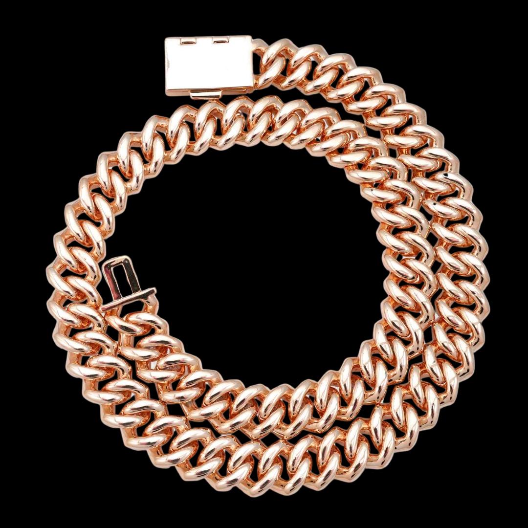 15MM 4-Row Moissanite Cuban Link Chain 14K Gold