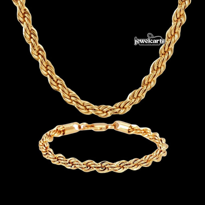 6MM Yellow Gold Rope Chain and Bracelet Matching Set