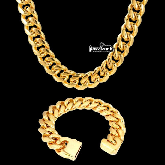 18MM Yellow Gold Cuban Chain and Bracelet Set