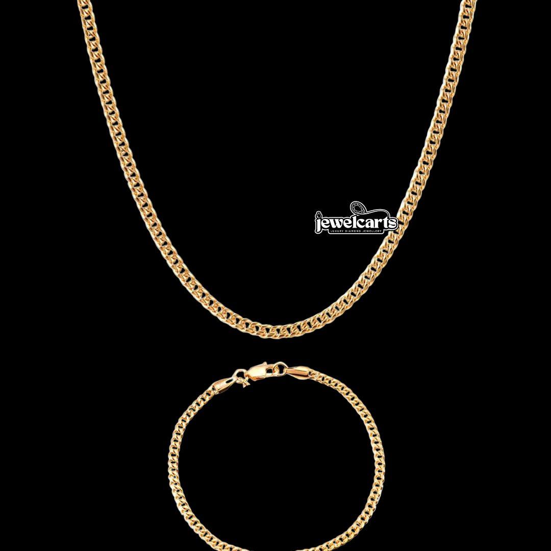 3mm Cuban Link Chain and Bracelet Set in Gold