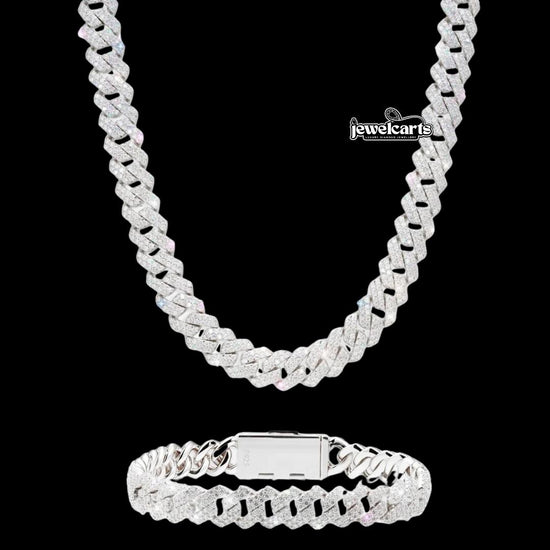 10MM Moissanite Cuban Link Chain and Bracelet Set