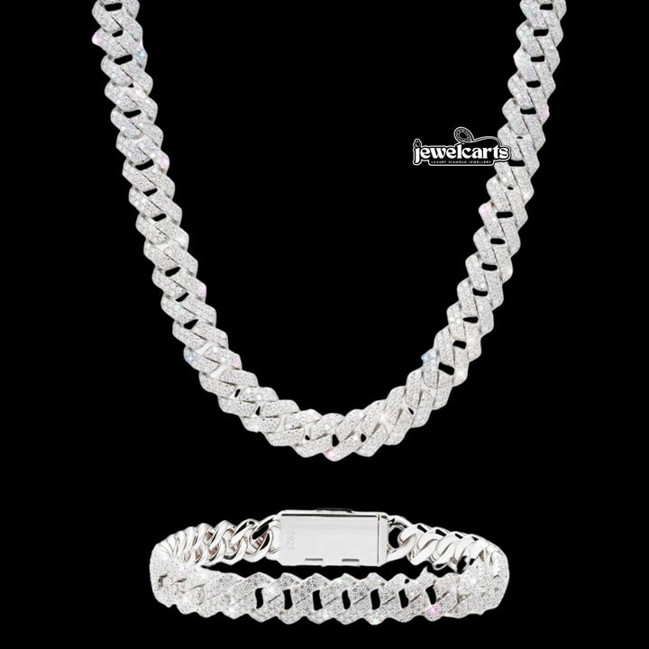 10MM Moissanite Cuban Link Chain and Bracelet Set