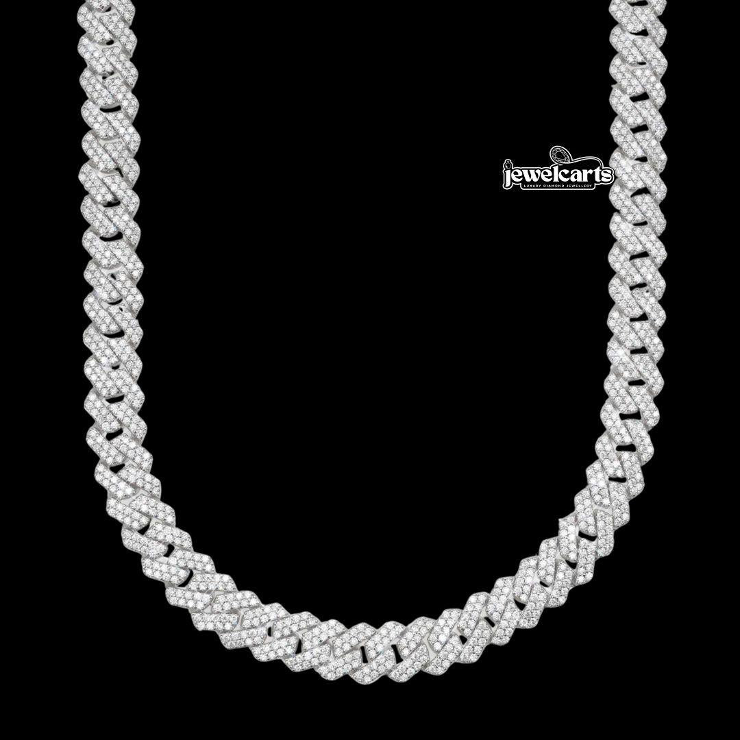 8MM Prong-Set Moissanite Cuban Link Chain 14K White Gold