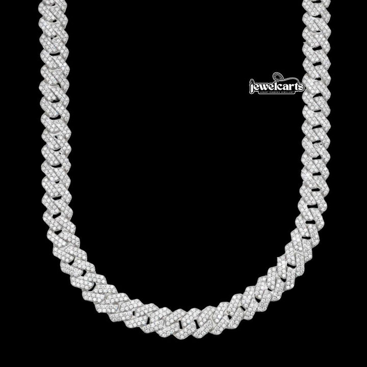 8MM Prong-Set Moissanite Cuban Link Chain 14K White Gold