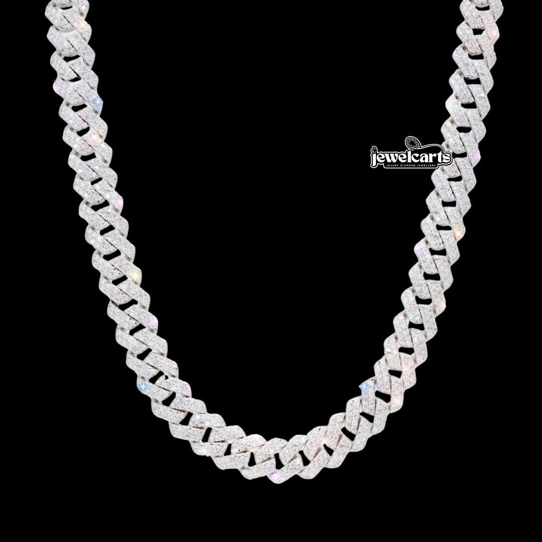 10MM VVS Moissanite Pave Cuban Necklace in 14K Gold