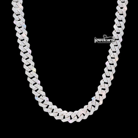 10MM VVS Moissanite Pave Cuban Necklace in 14K Gold