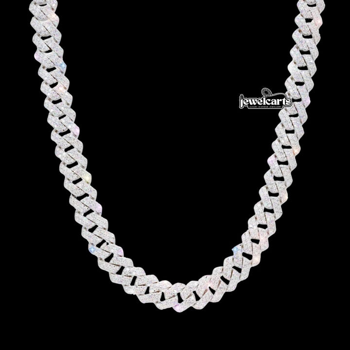 10MM VVS Moissanite Pave Cuban Necklace in 14K Gold