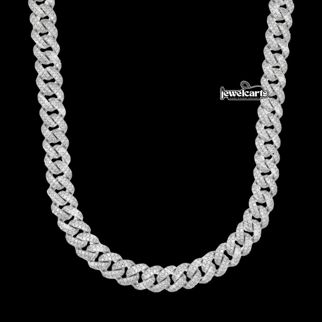 10MM D-E VVS Moissanite Iced Cuban Link Necklace in 14K Gold