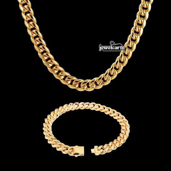 10MM 14K Gold Cuban Chain and Bracelet Set