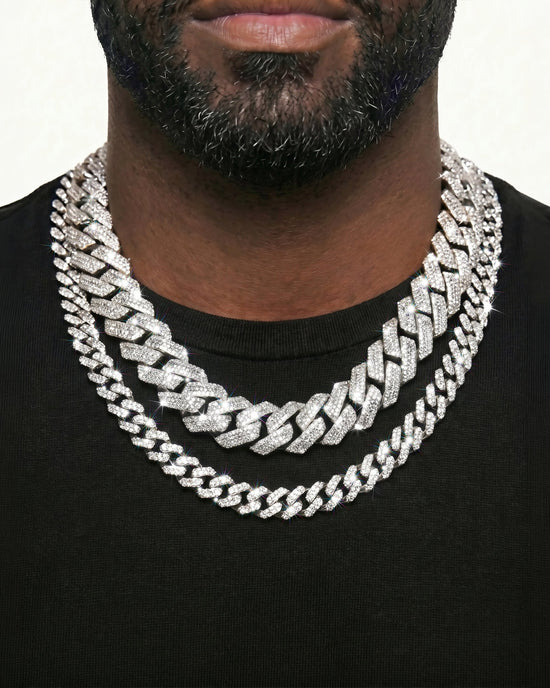 925 Sterling Silver VVS Moissanite Tennis and Cuban Chain Stack