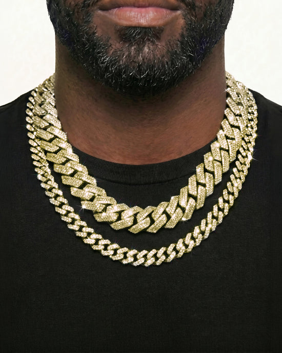 14K Yellow Gold VVS Moissanite Cuban Necklace Stack
