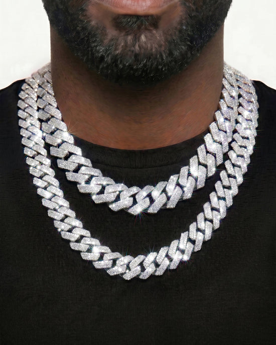 925 Sterling Silver VVS Moissanite Tennis and Cuban Chain Stack