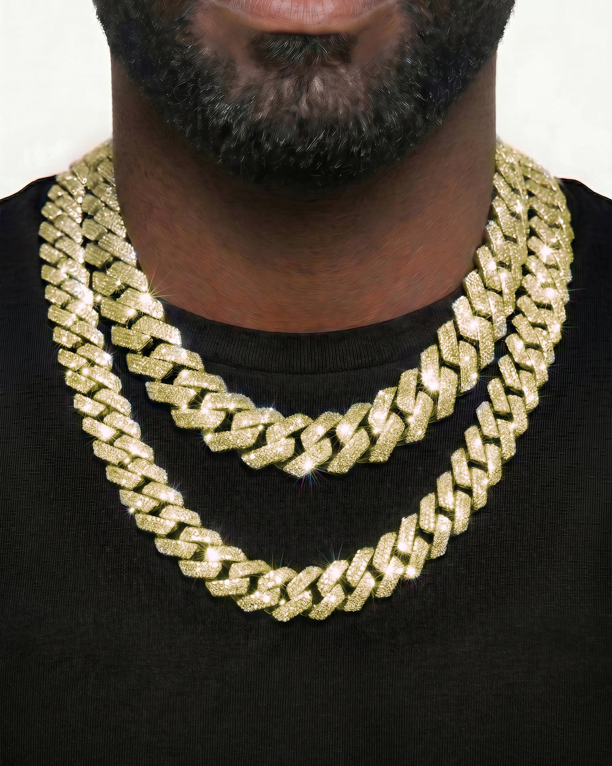 14K Yellow Gold VVS Moissanite Cuban Necklace Stack